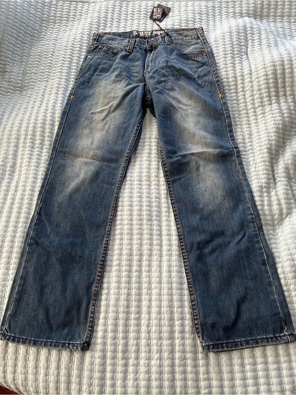 B Tuff, boys size 13. Classic Straight Leg Jeans in Distressed Blue